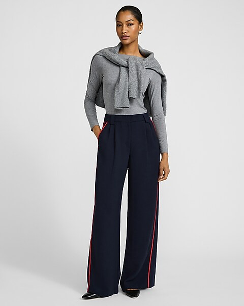 Signature Crepe Side Stripe High Waisted Relaxed Trouser | Express
