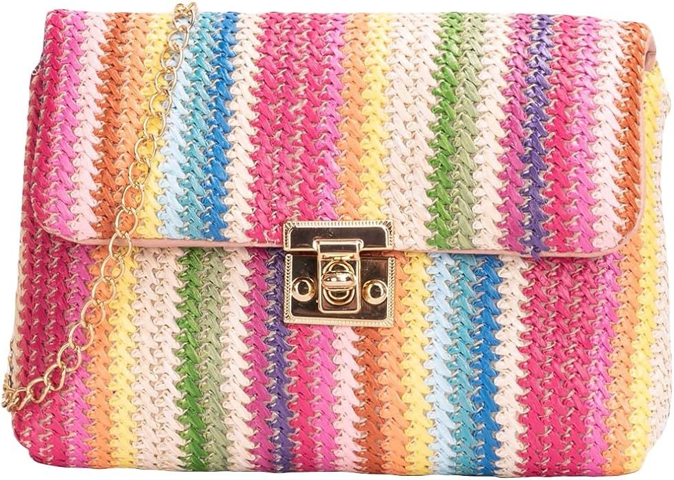Verdusa Women's Striped Straw Clutch Bag Crossbody Handbag Purse | Amazon (US)