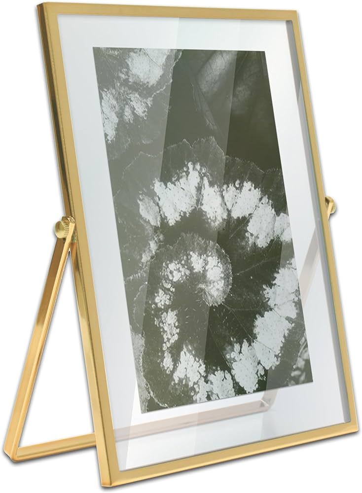 MIMOSA MOMENTS Brass Metal Floating Picture Frame (Brass,5x7) | Amazon (US)