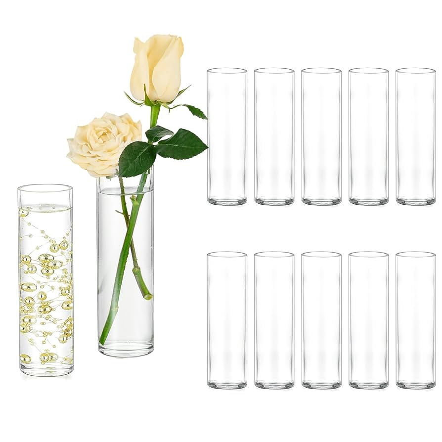 Hewory Cylinder Glass Bud Vases: Set of 12 Small Clear Skinny Single Flower Vase for Centerpieces... | Amazon (US)