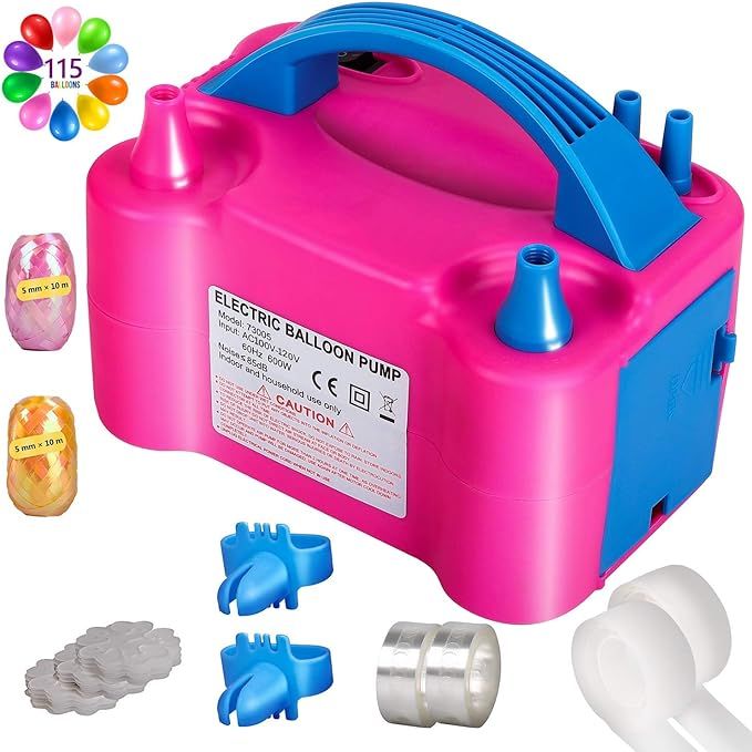 ZMYGOLON 144 PCS Balloon Pump Kit, Portable Dual Nozzle 600W 110V Electric Balloon Blower Inflato... | Amazon (US)