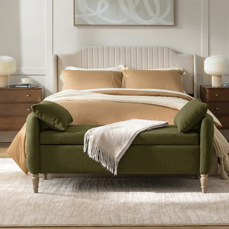 Aristides Farmhouse 59"W Flip Top Storage Bench With Two Pillows and Solid Wood Legs | Wayfair North America