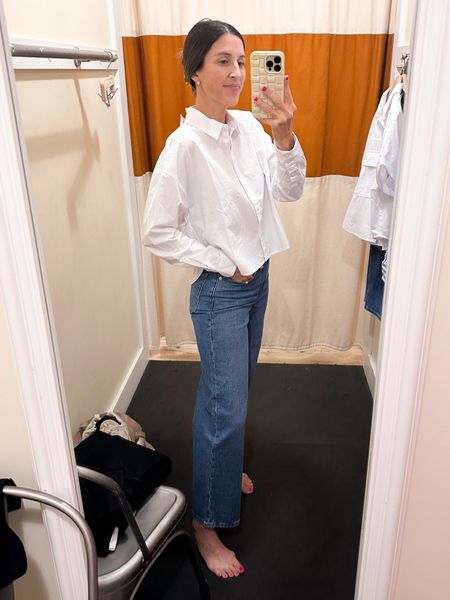 Obsessed with these Madewell jeans! Perfect Vintage Wide Leg Crop Jean Size one size down. I’m 5’4” wearing size 25.

Cutest cropped button up! Wearing XS  

#LTKunder100 #LTKFind
