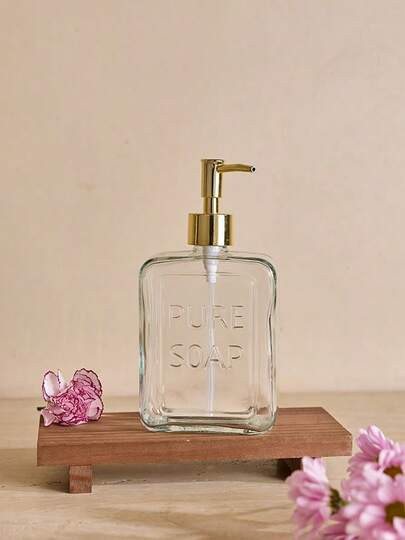 Cirelle 1pc Square Transparent Glass Press-Type Empty Bottles For Hand Soap, Body Wash, Cosmetics... | SHEIN