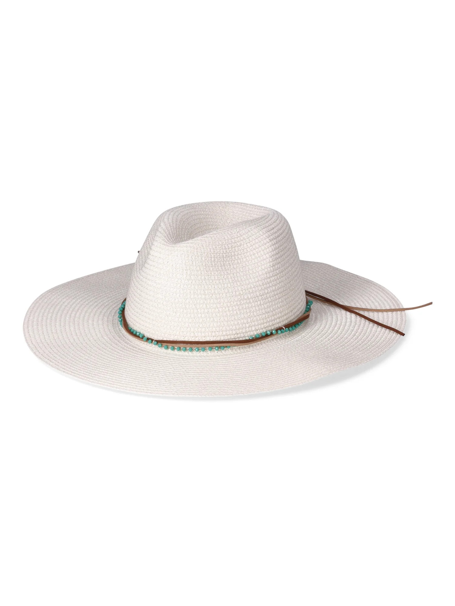 No Boundaries Women's Paper Straw Fedora With Bead Faux Suede Trim | Walmart (US)