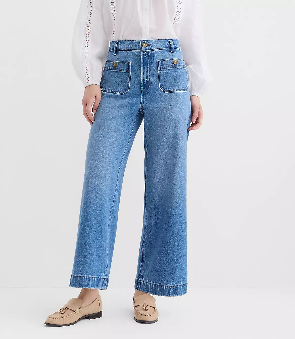 Palmer Wide Leg Crop Jeans in Classic Mid Wash | LOFT