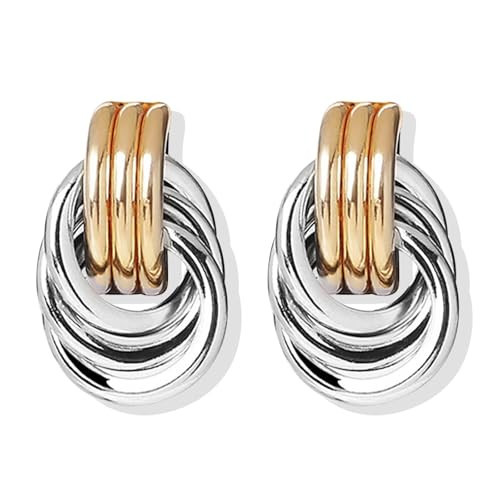 Chunky Two Tone Knot Earrings for Women Trendy Mixed Metal Earrings Gold and Silver Statement Earrings Geometry Drop Dangle Earrings Lightweight Fashion Jewelry Gift (B:Two Tone) | Amazon (US)