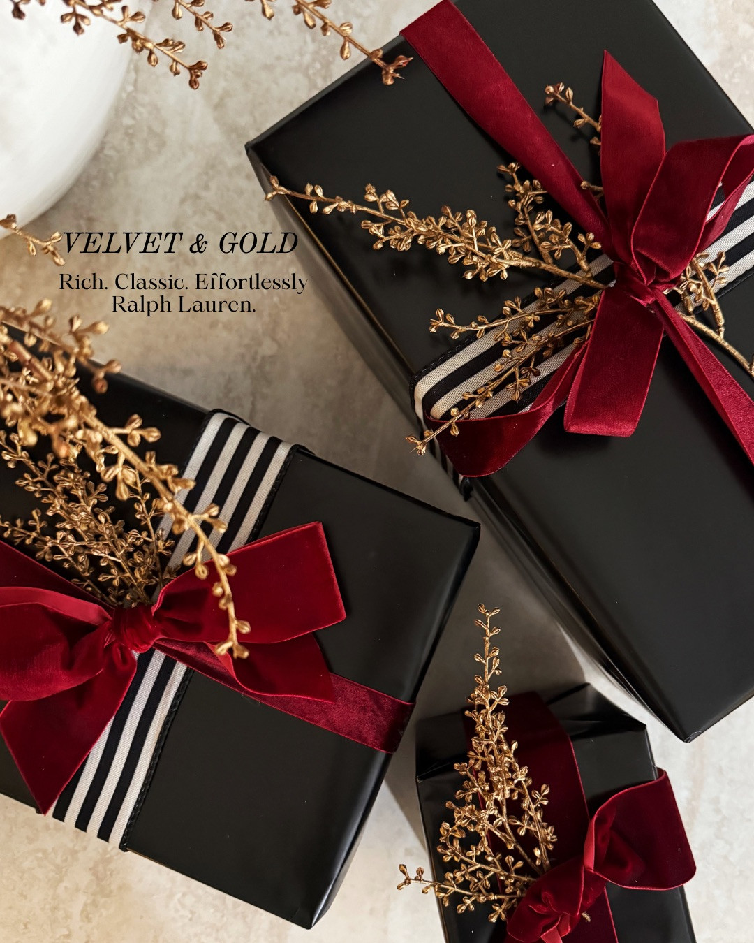 ✨VELVET & GOLD · HOLIDAY LUXURY✨ The art of gifting, elevated — black paper, velvet ribbon, and gilded accents come together to create a look that’s rich, refined, and effortlessly Ralph Lauren. Proof that a simple palette can make the biggest impact when done with intention and texture.

#TheHillaryStyle #Amazon #AmazonHome #HolidayDecor #AmazonFinds #LuxuryLookForLess #AffordableLuxury #GiftWrapInspo #HolidayStyle #RalphLaurenInspired #ClassicElegance #VelvetDetails #GoldAccents #DesignerInspiredStyle 

 #LTKGiftGuide #LTKSeasonal #LTKOver40