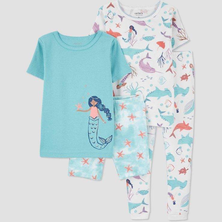Carter's Just One You®️ Toddler Girls' 4pc Mermaid Safari Snug Fit Pajama Set - Blue | Target