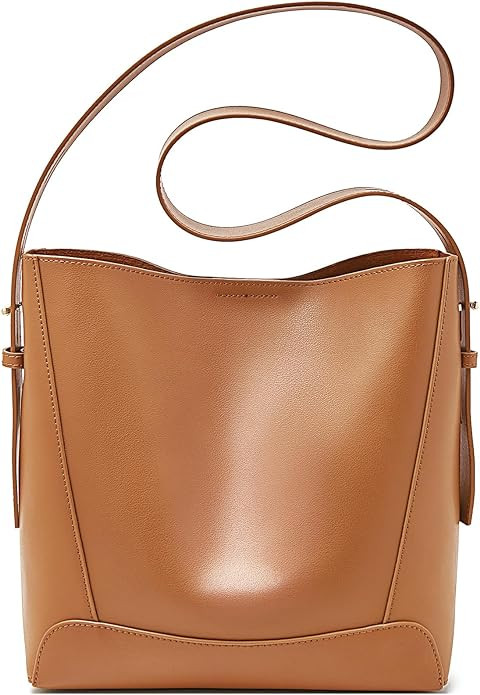 FOXLOVER Minimalism Leather Bucket Hobo Shoulder Bag for Women Small Lady Tote Handbag Purse | Amazon (US)