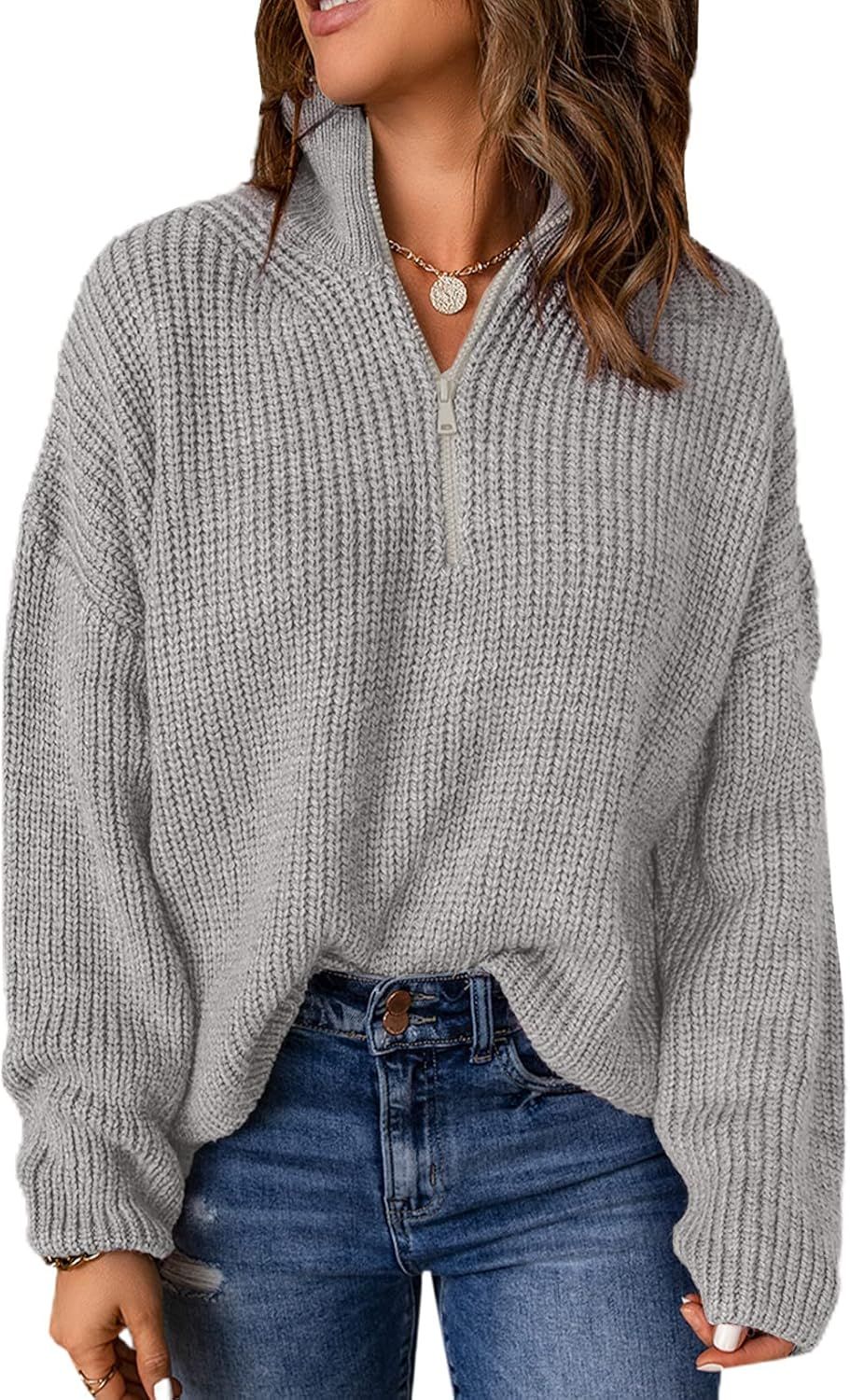 Dokotoo Womens Sweaters Long Sleeve 1/4 Zip Pullover Polo V Neck Dressy Casual Tops | Amazon (US)