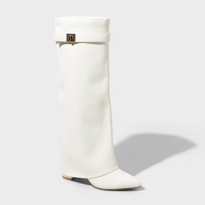 Women's Tambra Fold Over Tall Boots - A New Day™ Off-White 5.5 | Target