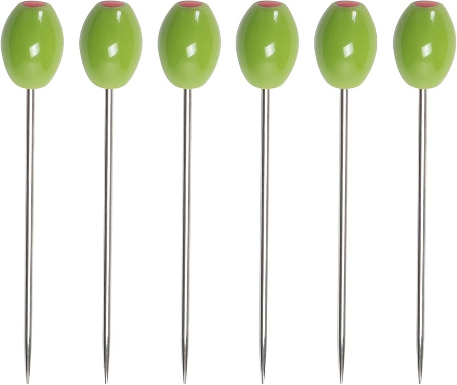 Cork Pops Stainless Steel Green Olive 6 Inch Cocktail Pick Set of 6 | Amazon (US)
