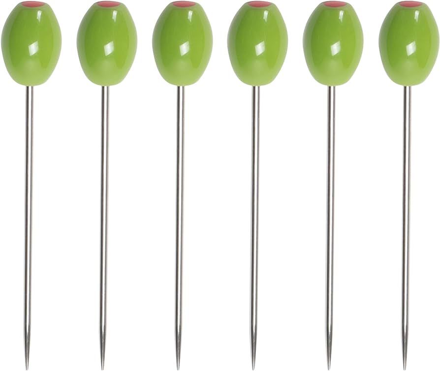 Cork Pops Stainless Steel Green Olive 6 Inch Cocktail Pick Set of 6 | Amazon (US)