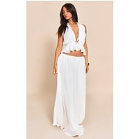 Petite White Plisse Fitted Waist Maxi Skirt | PrettyLittleThing US