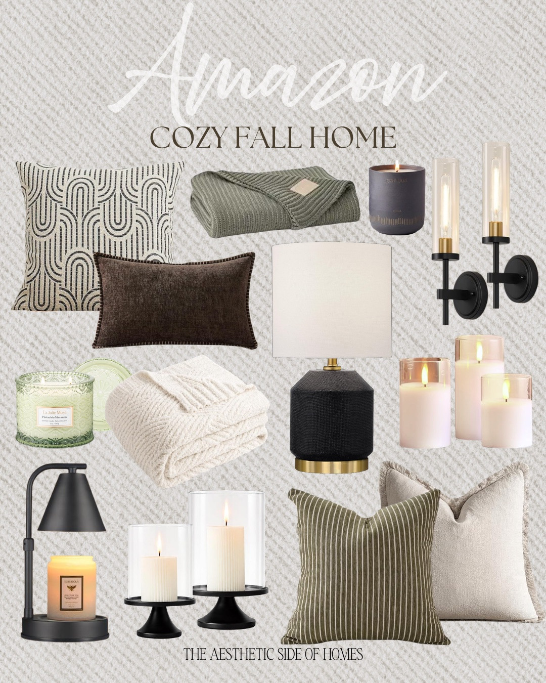 Cozy home decor includes throw pillows, sconces, pillar candles, table lamp, candle, throw blanket, candle holder, candle, candle warmer.

Fall home, looks for less, cozy home decor

#LTKHome #LTKSeasonal #LTKSaleAlert