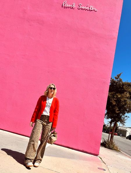 What I Wore in LA, Spring Summer Style, Summer Outfit Inspiration, Leopard Print Jeans, Red Cardigan, More Joy T-shirt 

#LTKstyletip #LTKSeasonal #LTKeurope