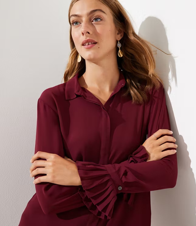 Pleated Cuff Utility Blouse | LOFT | LOFT