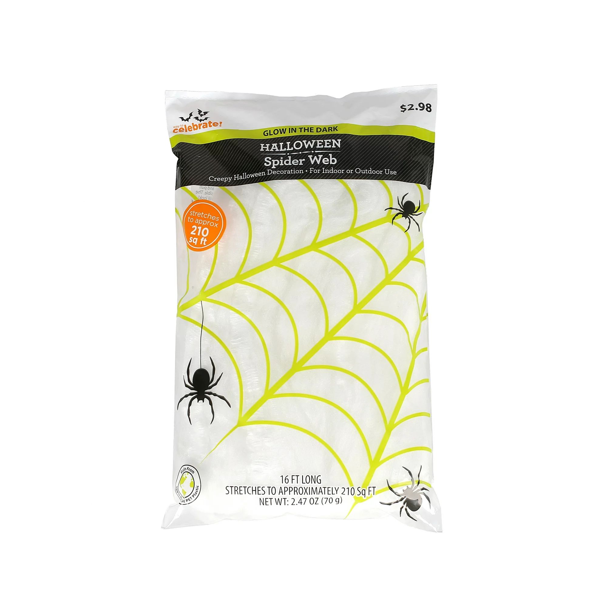 Halloween Glow in the Dark Spider Web Decoration, 70 g, by Way To Celebrate | Walmart (US)