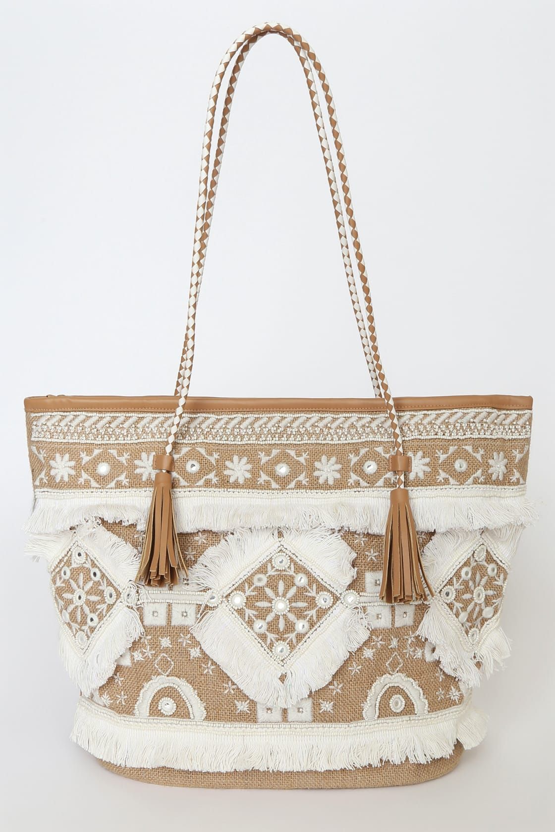 Mood for Summer Natural Beaded Fringe Tote Bag | Lulus (US)