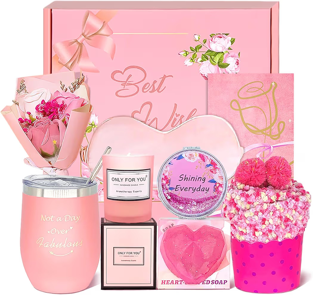 Birthday Gifts for Women Self Care Set Get Well Soon Gift Baskets, Relaxing Rose Spa Gift Basket ... | Amazon (US)