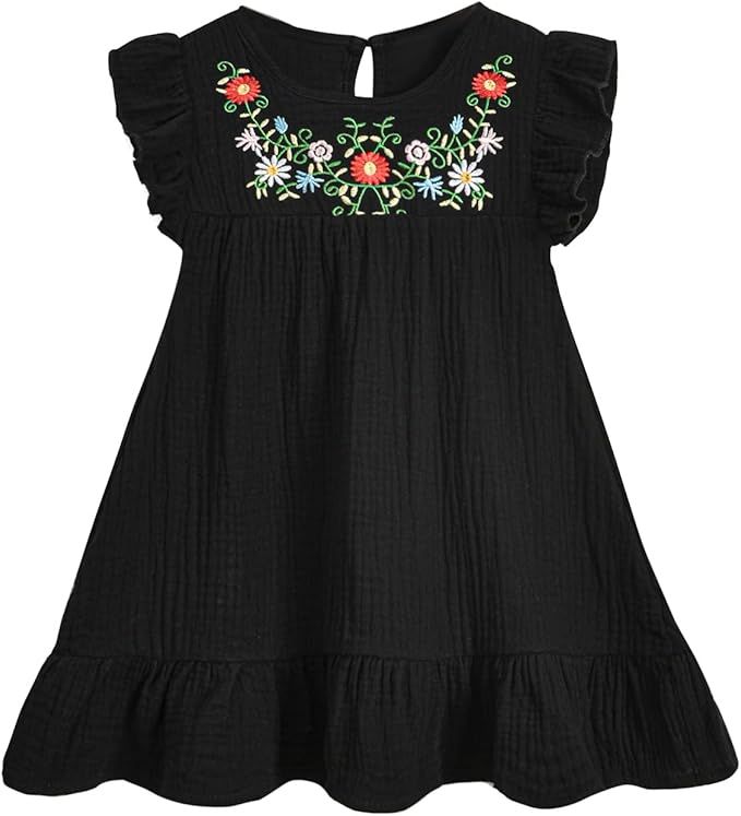 HINTINA Toddler Little Girl Mexican Ethnic Embroidery Floral Dress Sleeveless Sundress | Amazon (US)