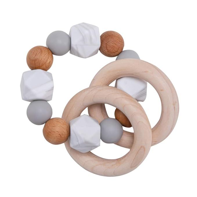 Wooden Teether Baby Teether Nursing Bracelet Silicone Teething Beads Wooden Teething Ring Infant ... | Amazon (US)