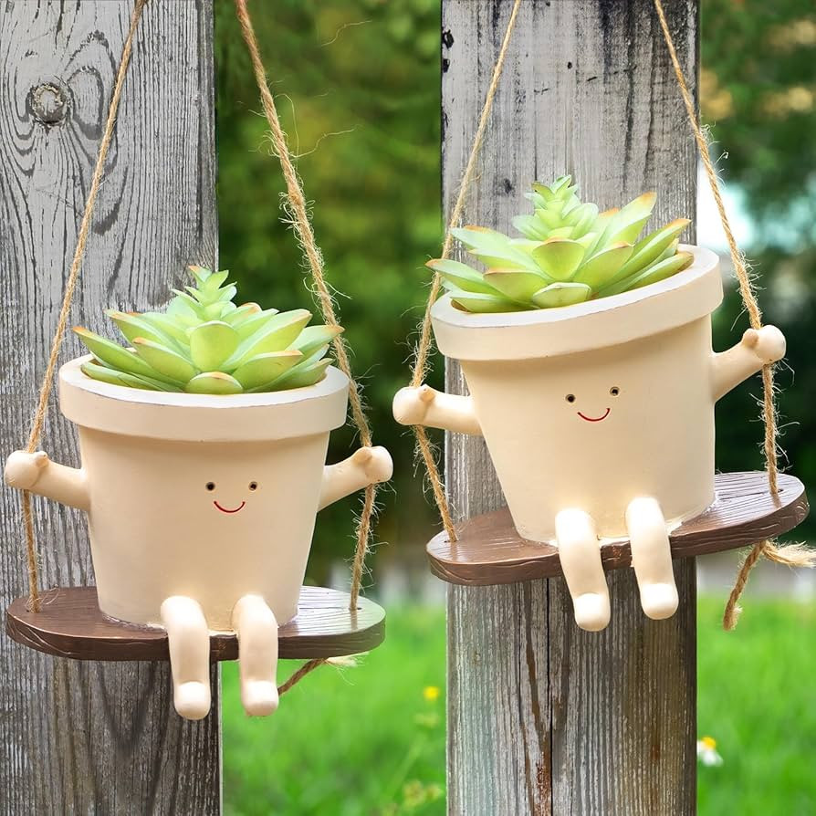 2 Pcs Swing Face Plant Pot Hanging Planter - Cute Unique Resin Head Planters with Drainage Hole I... | Amazon (US)