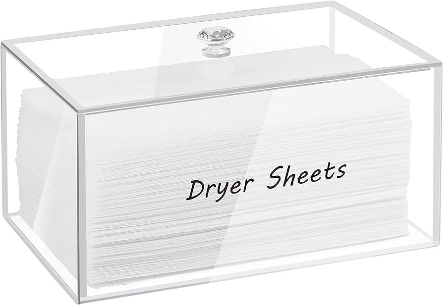 Dryer Sheet Holder, Dispenser, Acrylic Container Storage Box for Laundry Room Organization, Holds... | Amazon (US)
