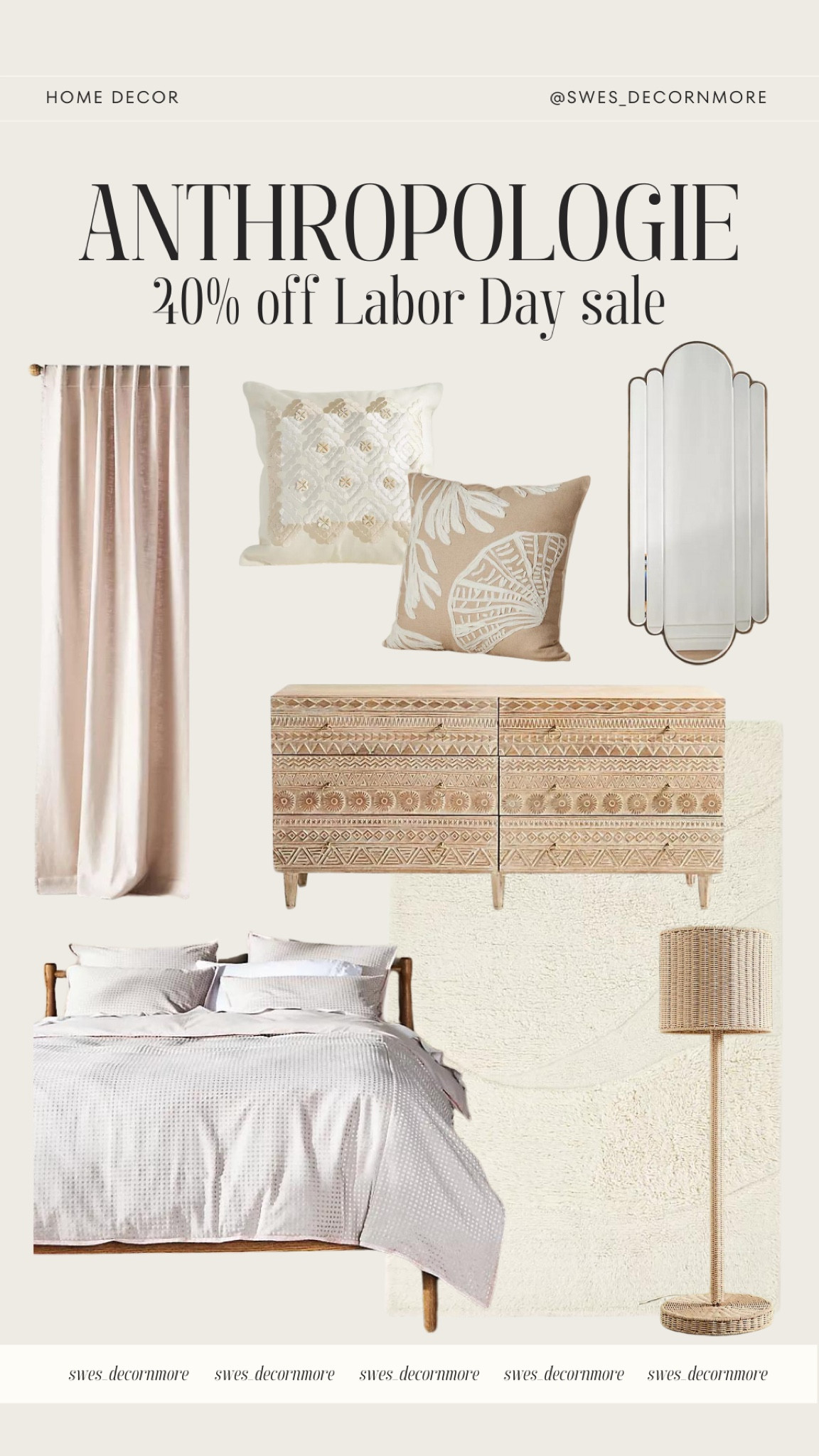 Anthropologie neutral bedroom finds complete with area rug, floor lamp, wall mirror, beautifully detailed dresser, and more. Save up to 40% off during the Labor Day sale!

#LTKFallSale #LTKHome #LTKSaleAlert