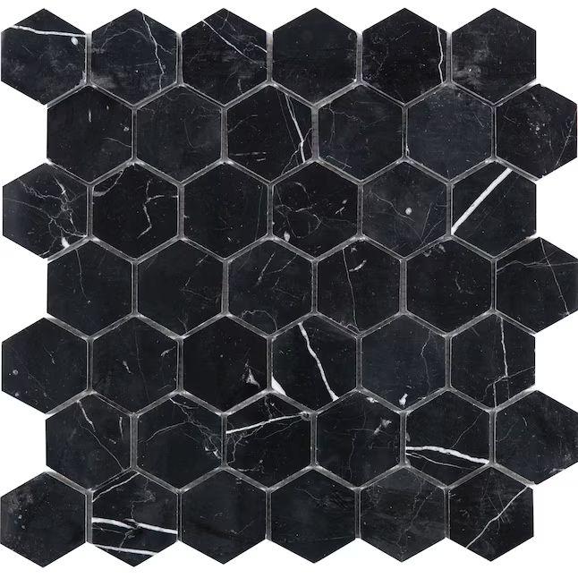 Satori Nero 12-in x 12-in Polished Natural Stone Marble Hexagon Marble Look Wall Tile (0.96-sq. f... | Lowe's