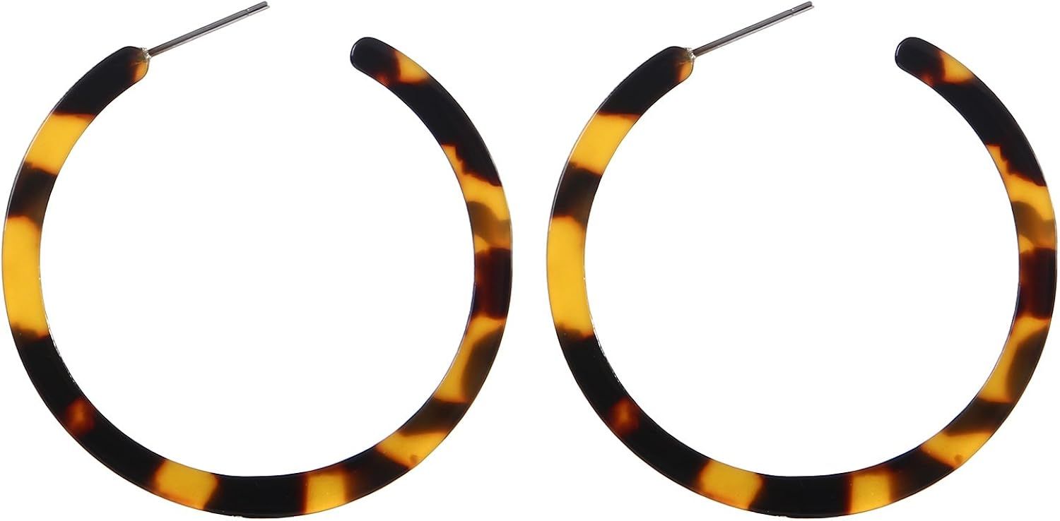 BaubleStar Tortoise Shell Resin Hoop Earrings Fashion Jewelry | Amazon (US)