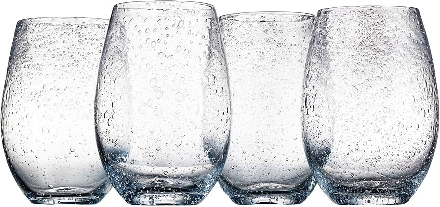 Artland Stemless Wine Glass, Set of 4 | Iris Seeded Design, Clear | Drinking Glass for Parties an... | Amazon (US)