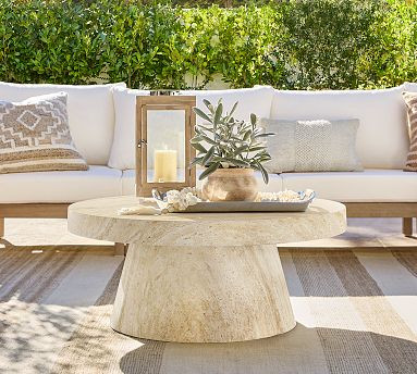 Pomona Faux Travertine Round Outdoor Coffee Table (36") | Pottery Barn (US)