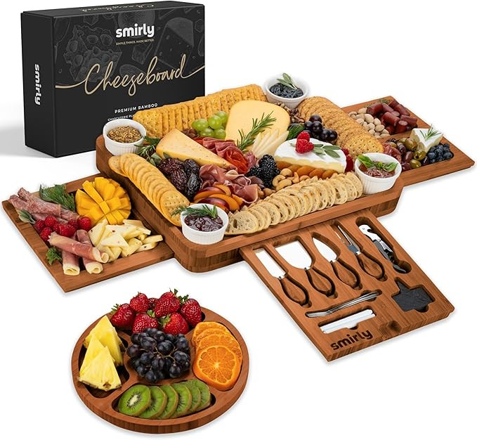 SMIRLY Charcuterie Boards Set - Large Bamboo Cheese Board Set - House Warming Gifts New Home, Wed... | Amazon (US)