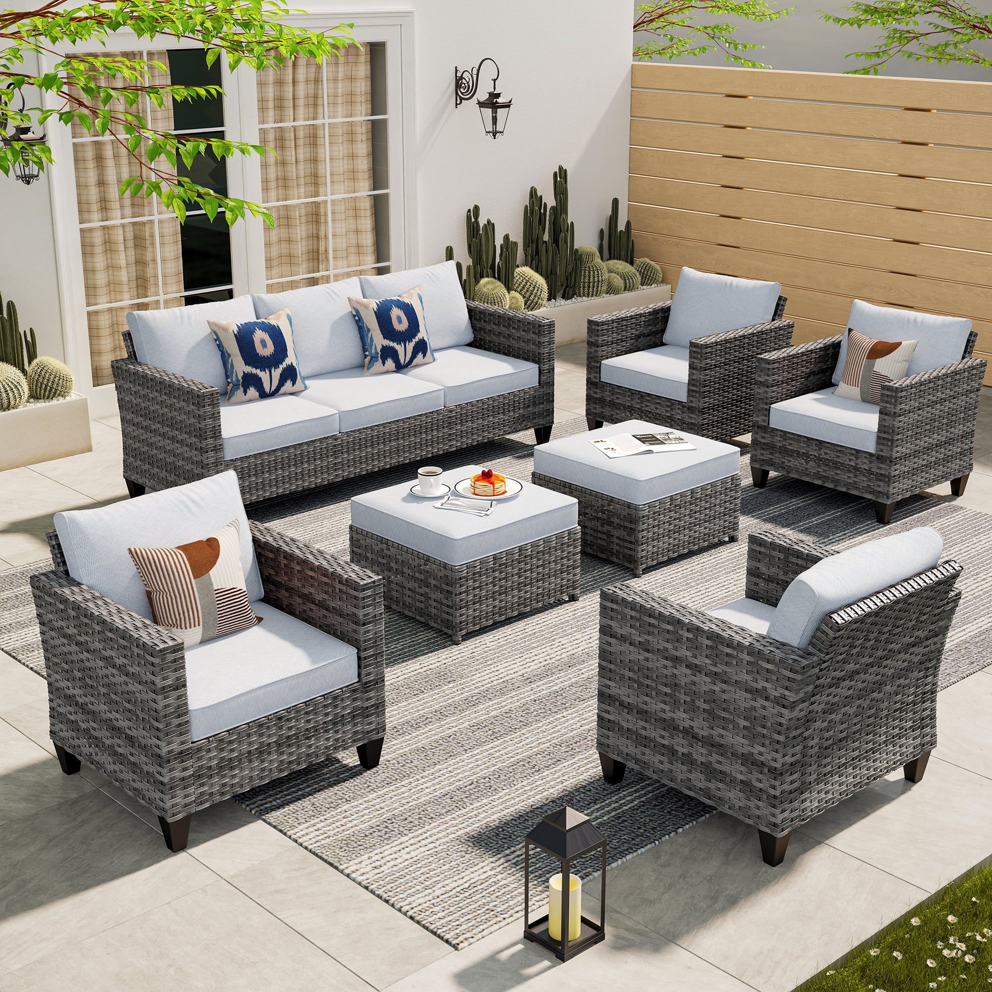 Ovios 7 Piece Patio Furniture Set Wicker Rattan Outdoor Conversation Sectional Furniture with Cou... | Walmart (US)