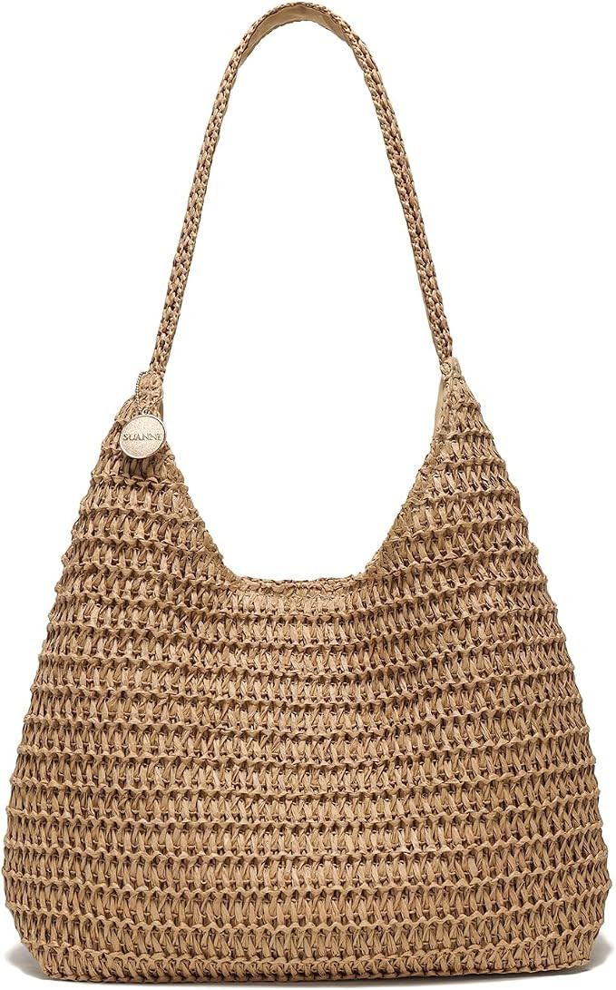 Straw Bags for Women, Large Woven Tote Bag, Summer Beach Shoulder Bag, Hobo Handbag for Vacation,... | Amazon (US)
