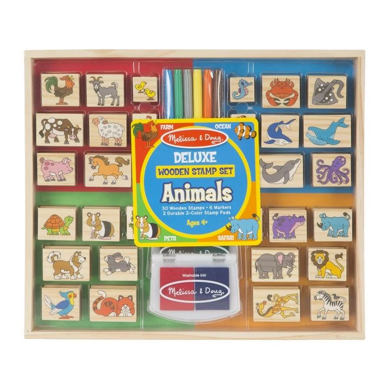 Melissa & Doug Deluxe Wooden Stamp Set: Animals - 30 Stamps, 6 Markers, 2 Stamp Pads | Walmart (US)