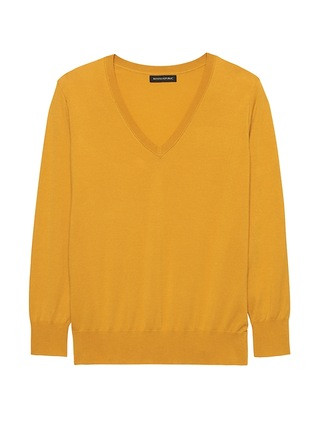 Banana Republic Womens Stretch-Cotton V-Neck Sweater Honey Mustard Yellow Size L | Banana Republic US