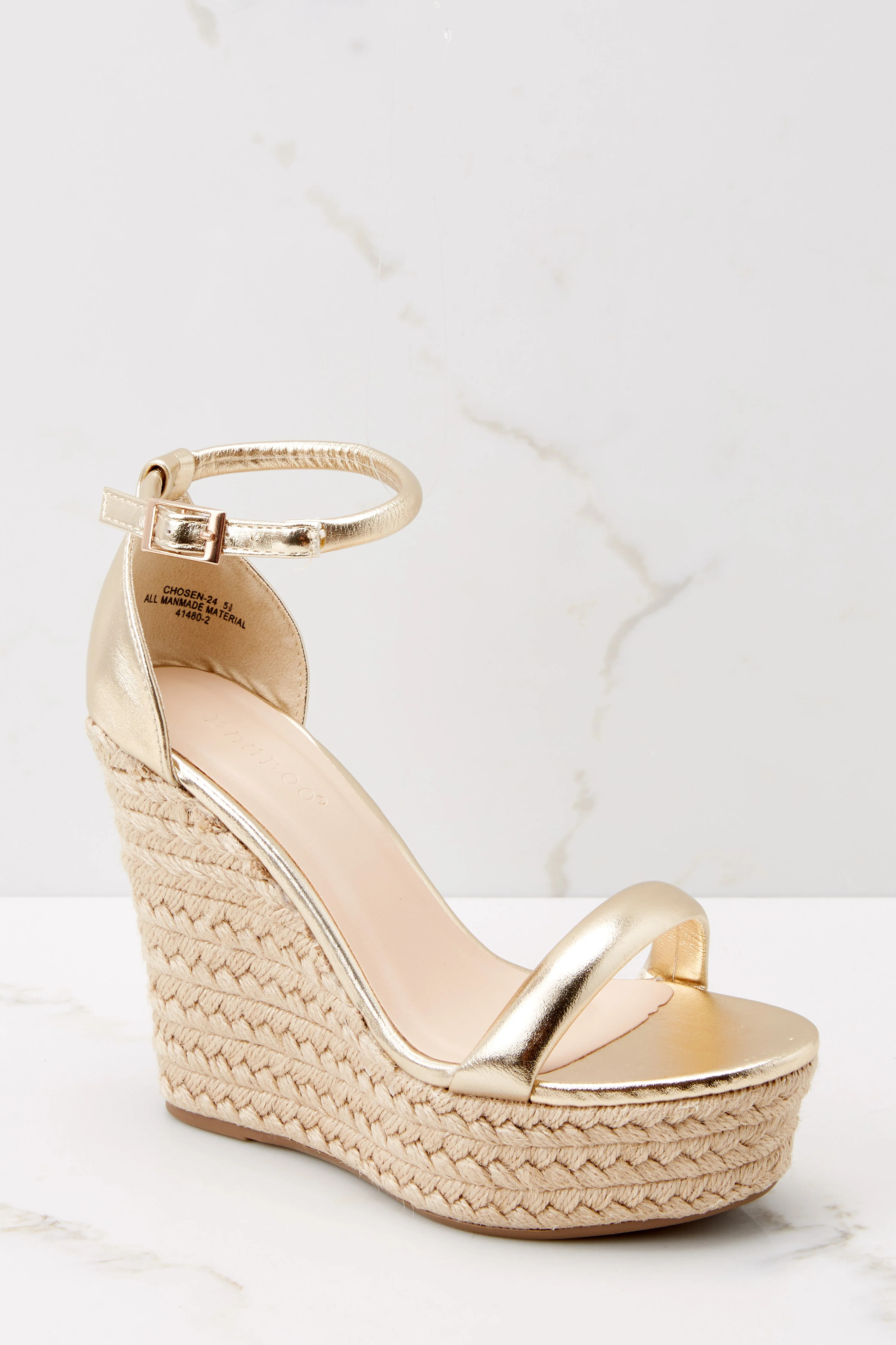Evening Essential Gold Wedge Sandals | Red Dress 
