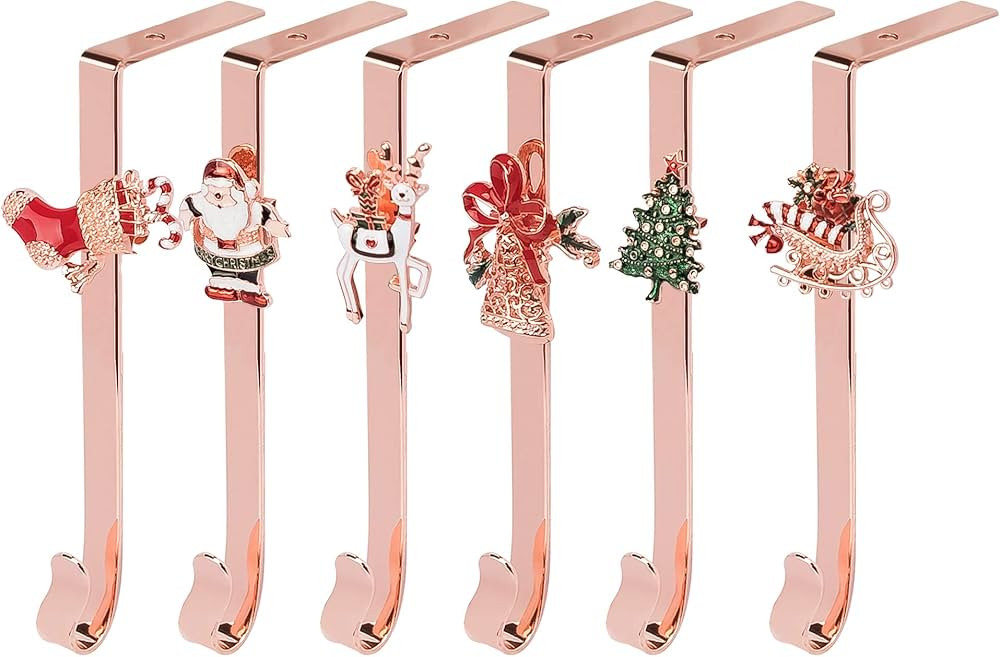 JEKOSEN Christmas Stocking Holder+Christmas Elements Brooch Set of 6 Hanger Hook Fireplace/Mantel... | Amazon (US)