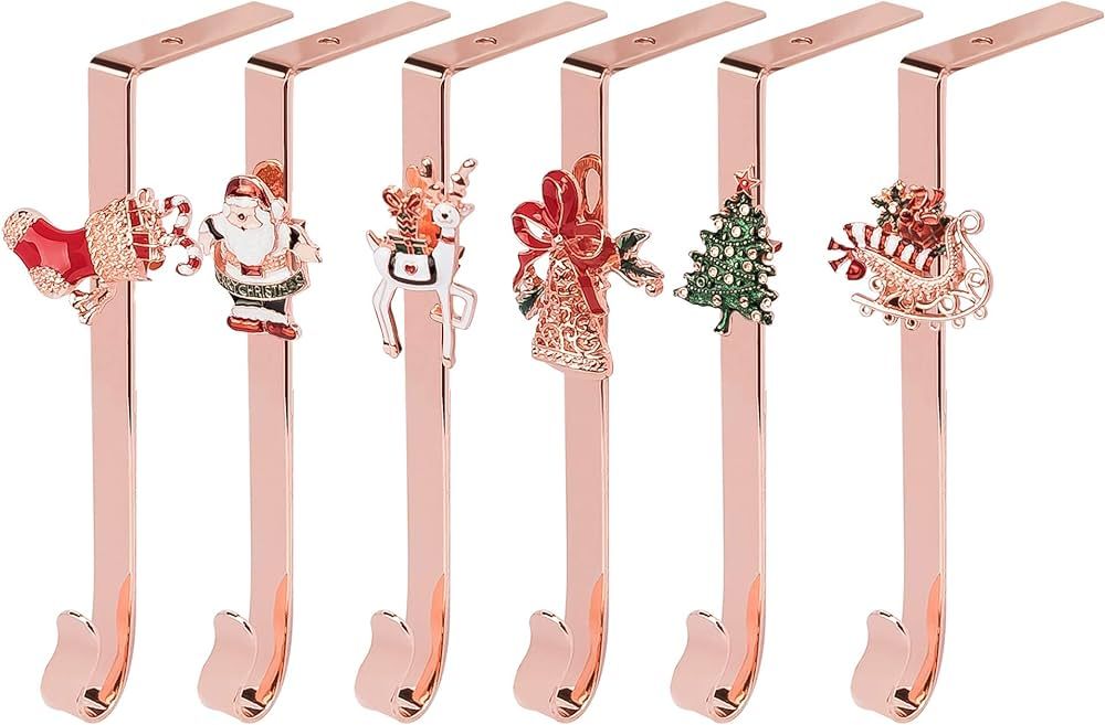 JEKOSEN Christmas Stocking Holder+Christmas Elements Brooch Set of 6 Hanger Hook Fireplace/Mantel... | Amazon (US)