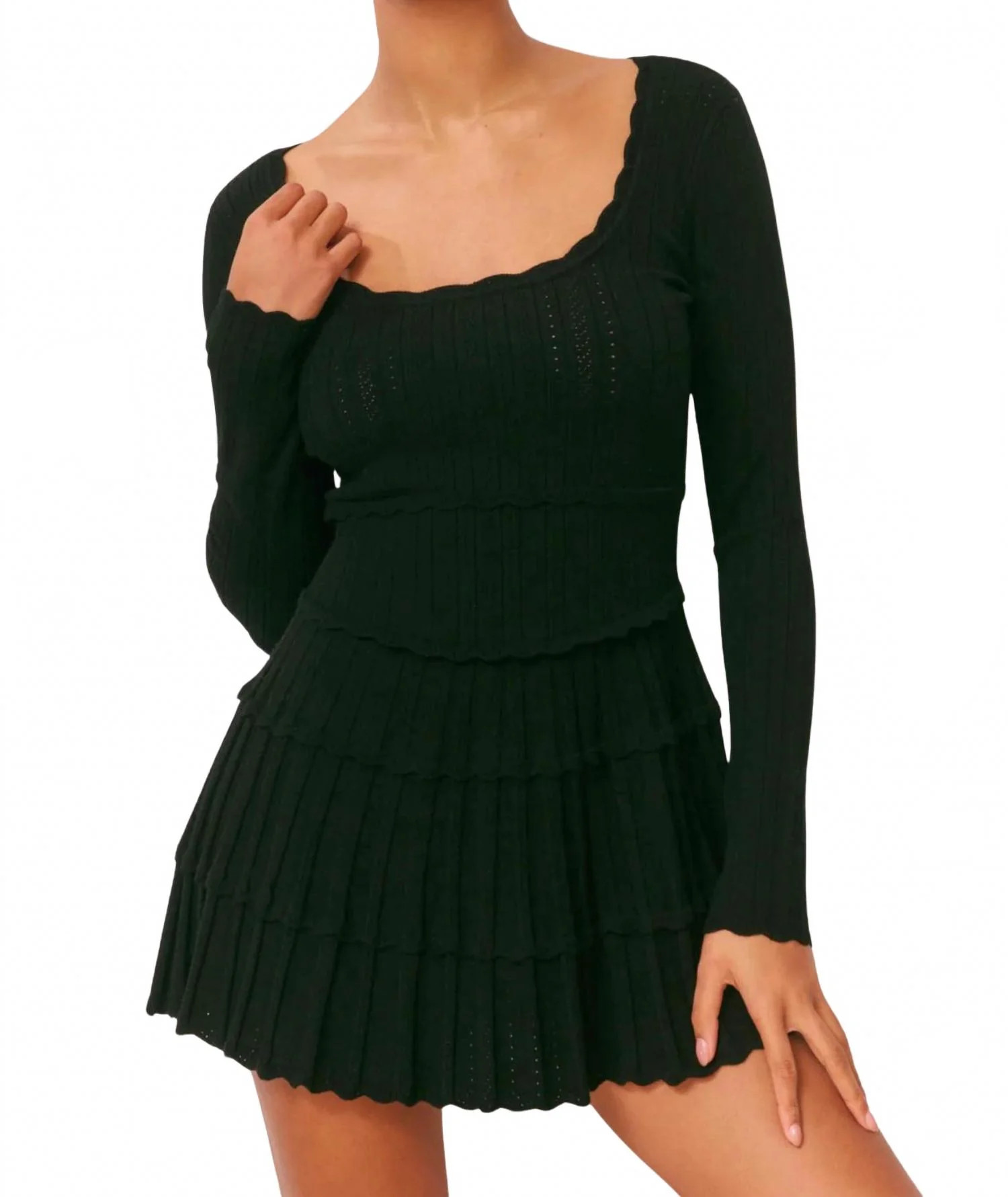 Lavender Stretch Pointelle Mini Dress In Black | Shop Simon