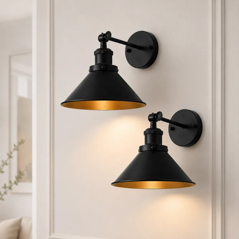Matte Black Industrial Rechargeable Swing Arm Wall Sconces with Remote, RGB Dimming & Timer (Set ... | Wayfair North America