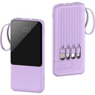 Portable Charger with Built in Cables, 10000mAh Slim USB C Power Bank, 5 Output 3 Input LED Display in Purple | The Home Depot