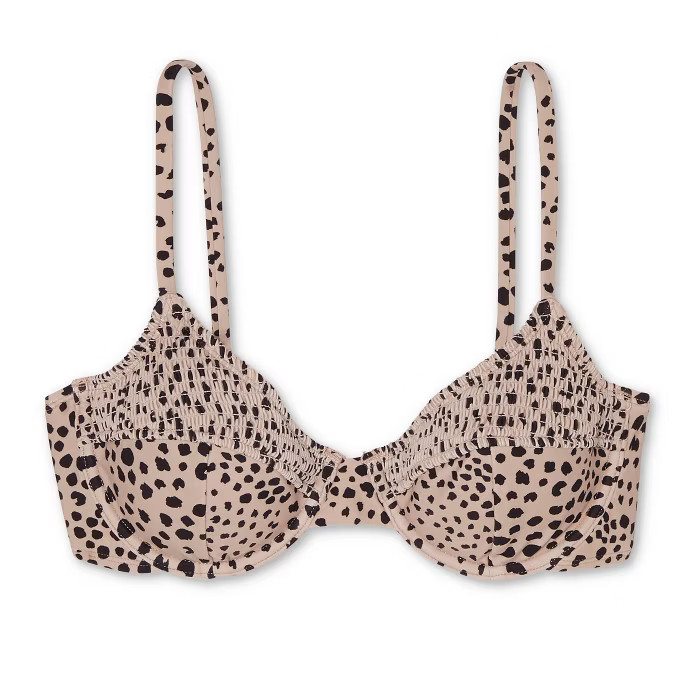Juniors' Smocked Underwire Bikini Top - Xhilaration™ Tan Animal Print | Target