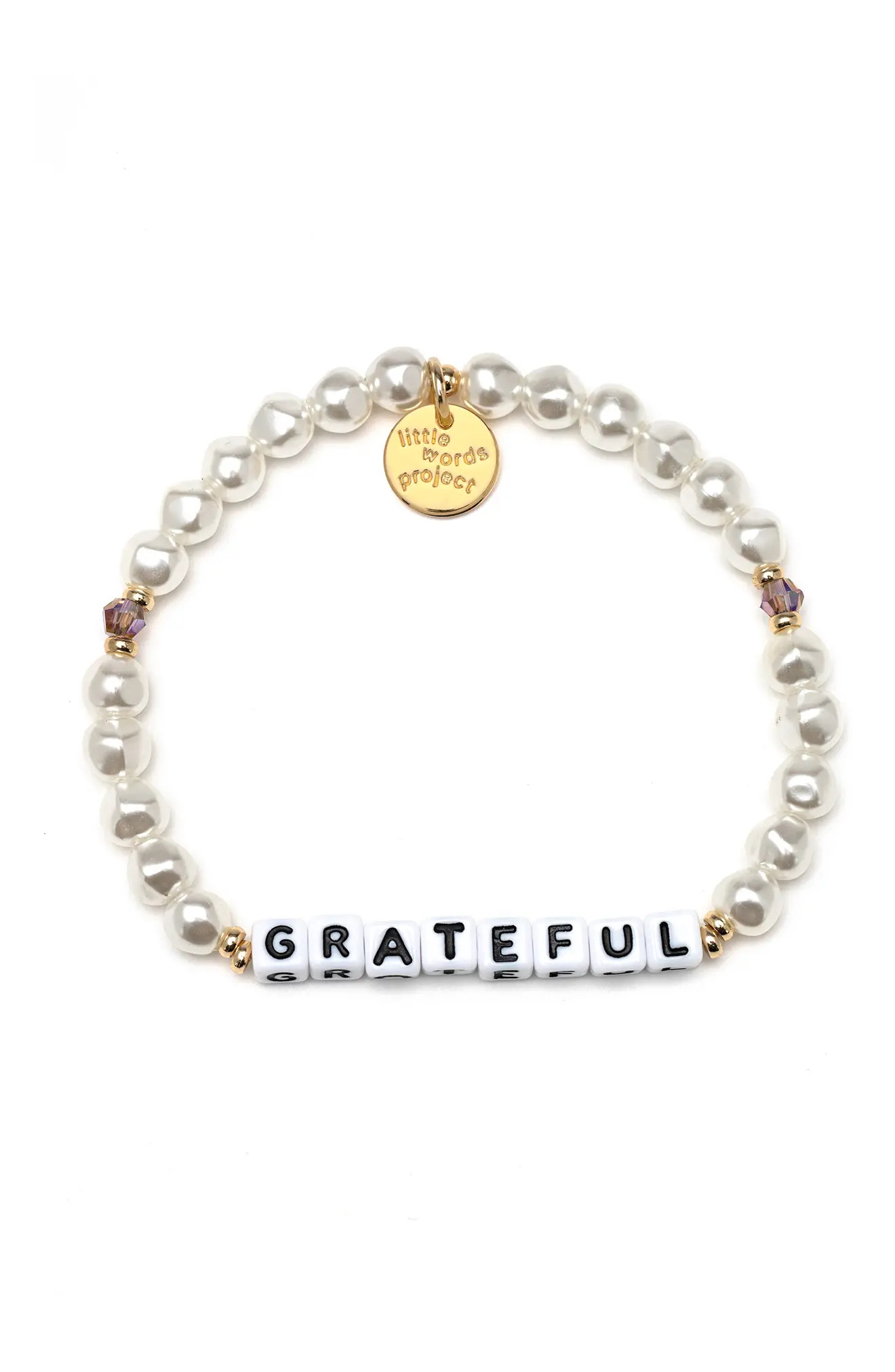 Little Words Project Grateful Imitation Pearl Beaded Stretch Bracelet, Size Small in Pearl/Color at  | Nordstrom