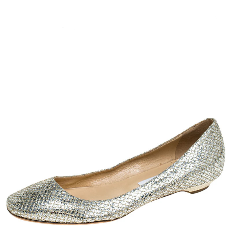 Jimmy Choo Metallic Gold Glitter Fabric Ballet Flats | Shop Simon