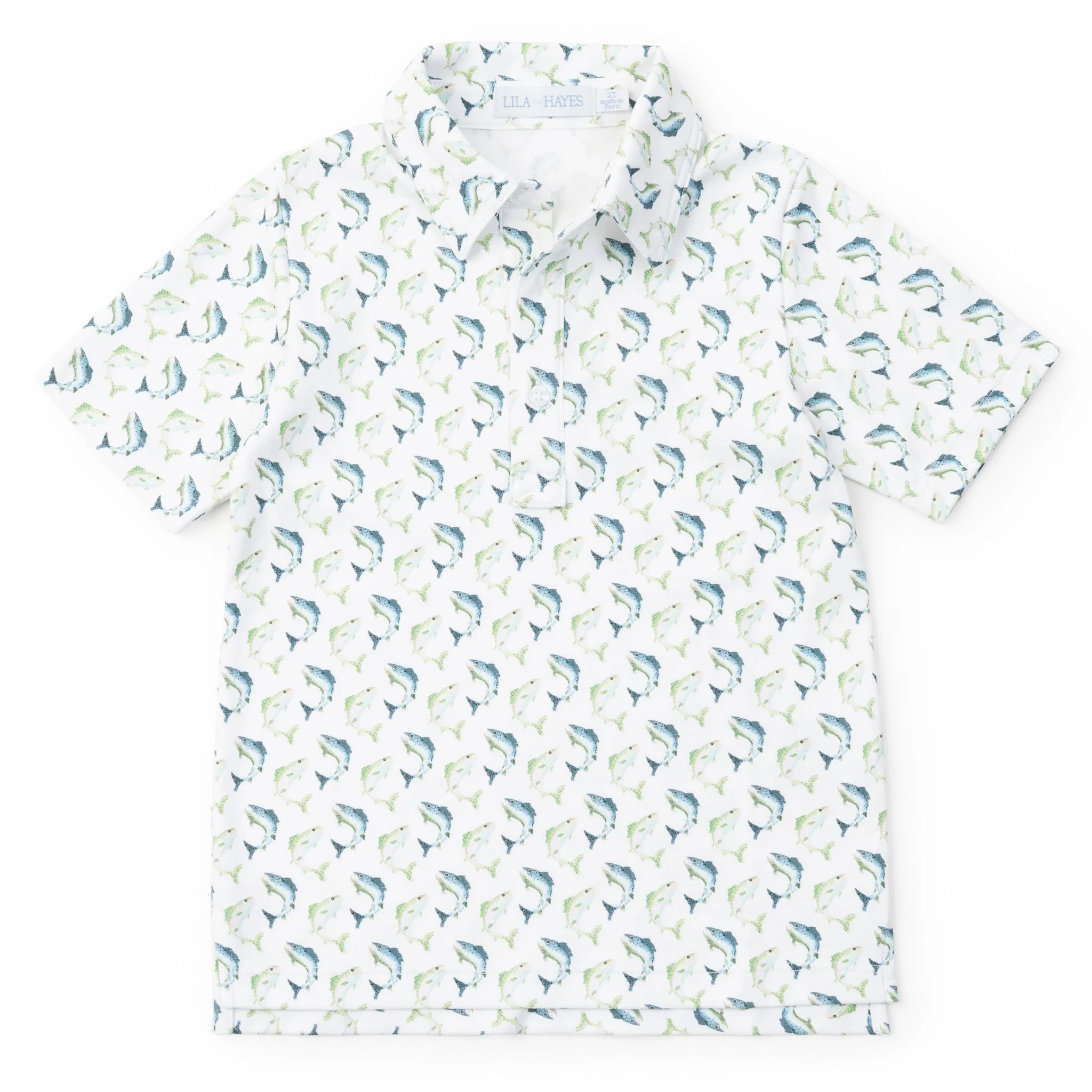 Griffin Boys' Pima Cotton Polo Golf Shirt - Jumping Trout | Lila and Hayes