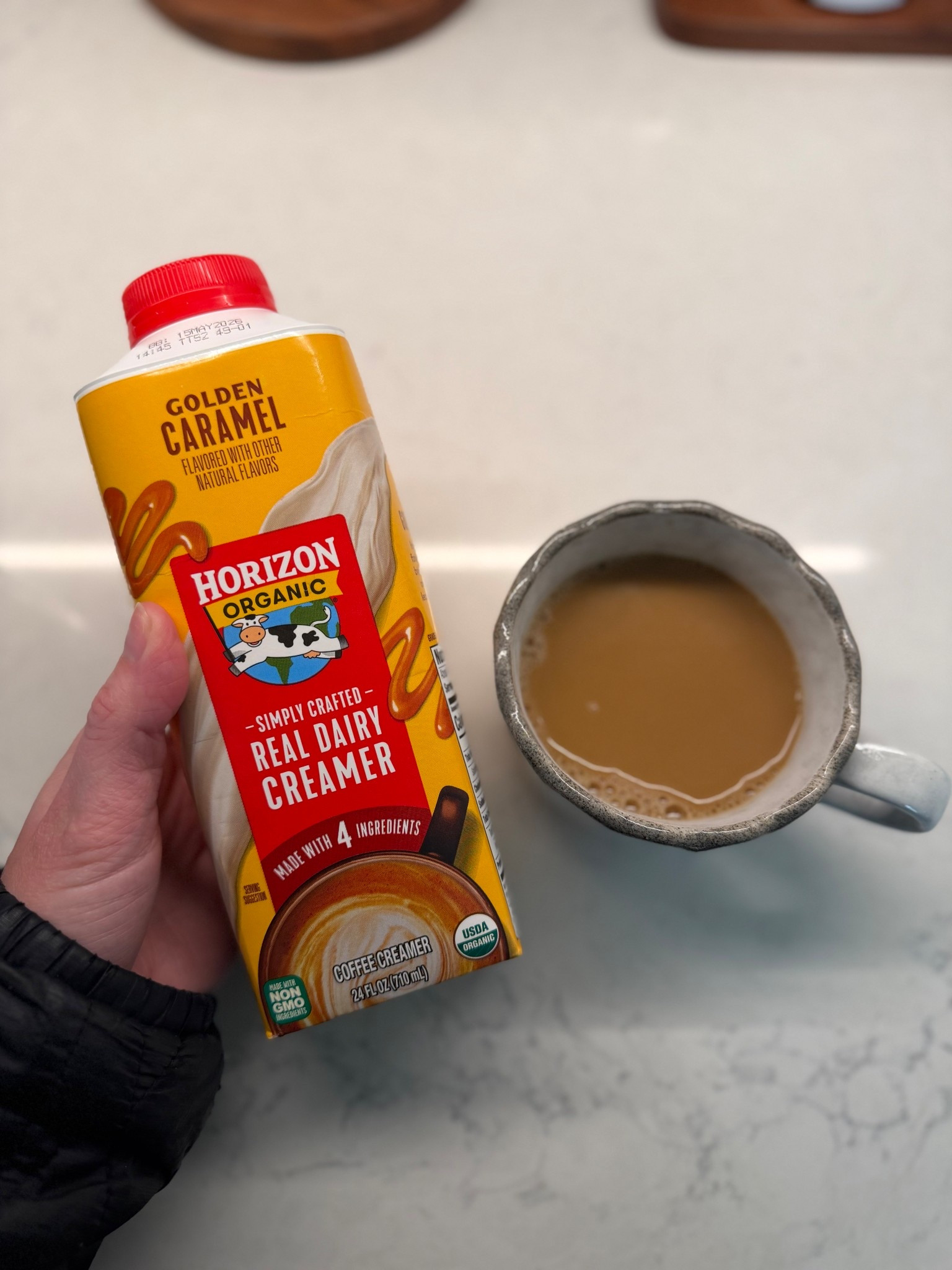 Gave this cleaner creamer brand a try! I prefer this caramel one to the Chobani one! I like the too good brand, too!